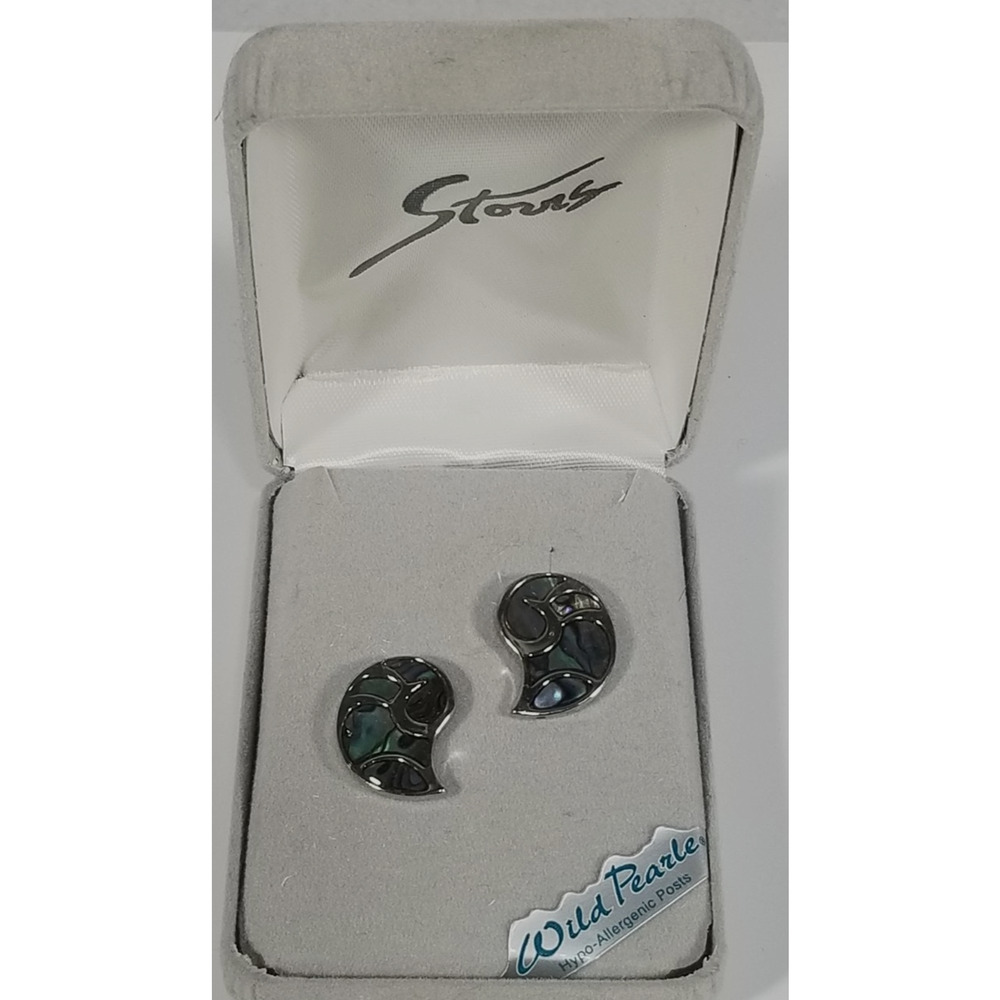 Storrs Wild Pearle abalone earring hypoallergenic silver tone New jewelry vtg